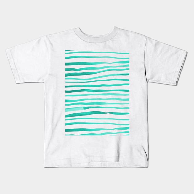 Irregular watercolor lines - turquoise Kids T-Shirt by wackapacka